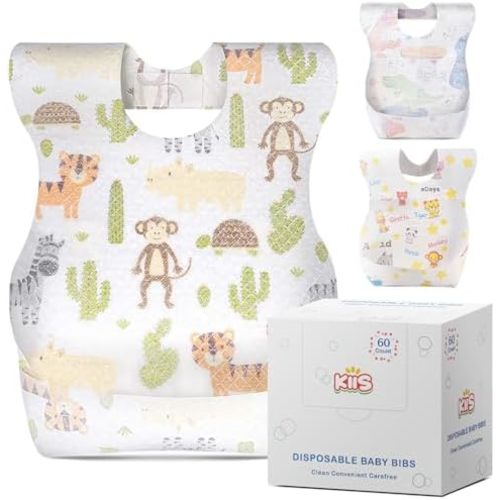 KIIS Disposable Baby Bibs for Baby Boys and Girls - Individually Packaged - Hygienic, Soft and Leakproof