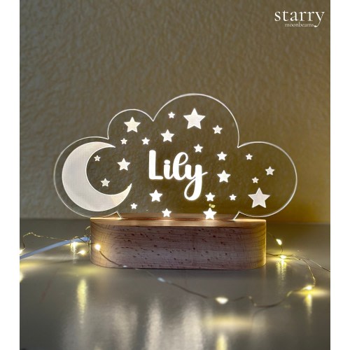 Moon and Stars Personalized Night Light for Nursery Decor Custom Nightlight Gift Cloud Baby Shower Decor Moon & Stars Lamp Decor Kids Room