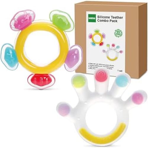 haakaa Silicone Teether Combo -Baby Freezer Teething Toy - Soft Cold Teether - Soothe Teething Pain & Itching Gum -Perfect Size-Palm & Ferris Wheel Shape for 3M+ Babies BPA Free - 2 pk
