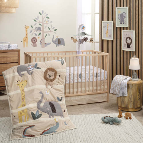 Jungle Story 3-Piece Infant Safari Tan Baby Crib Bedding Set – Lambs & Ivy