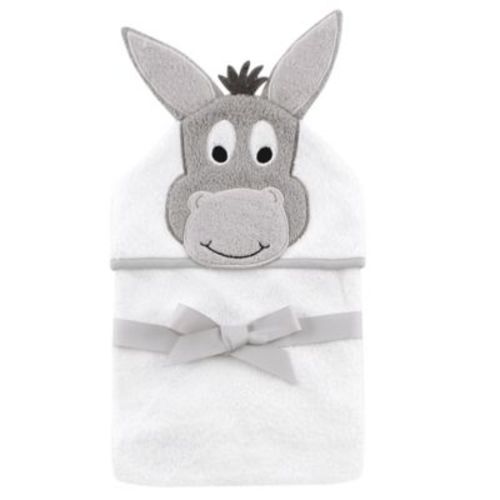 Baby Vision® Hudson Baby® Happy Donkey Hooded Towel - WHITE - HOODED TOWEL