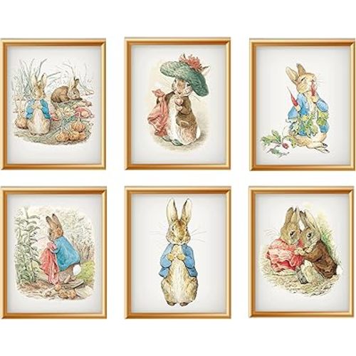 Paper Moon Media: Set of 6 "Peter Rabbit and Benjamin Bunny" by Beatrix Potter, Giclee Art Print Reproductions Unframed 8 x 10" Nursery Art Prints, Baby Room Art Prints (Archival Matte, 8 x 10")