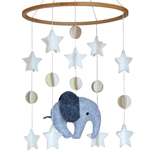 Baby Crib Mobile – Wooden Hanging Nursery Baby Mobile for Crib, Nursery Decor for Boys & Girls, Perfect Shower Gift (Scandinavian Elephant) Also Fits Bassinets, Sorrel + Fern