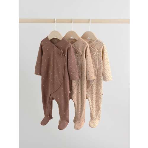 Next | Brown Ditsy Floral Baby Sleepsuits 3 Pack