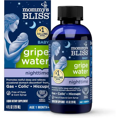 Mommy's Bliss Gripe Water Night Time, Infant Gas & Colic Relief, Gentle & Safe, 2 Weeks+, 4 FL OZ Bottle (Pack of 1)