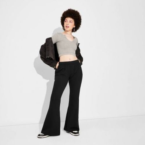 Women's High-Rise Flare Sweatpants - Wild Fable™ Black XXL: Relaxed Fit, Side Pocket, Heavyweight Fleece