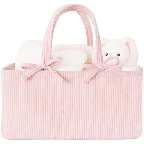 MAPES Canadian Diaper Caddy Organizer - Large Diaper Caddy Basket, Portable Storage for Diapers, Wipes and Baby Stuff, Nursery Organizer Tote Bag, Best Gift for Baby Shower – Light Pink