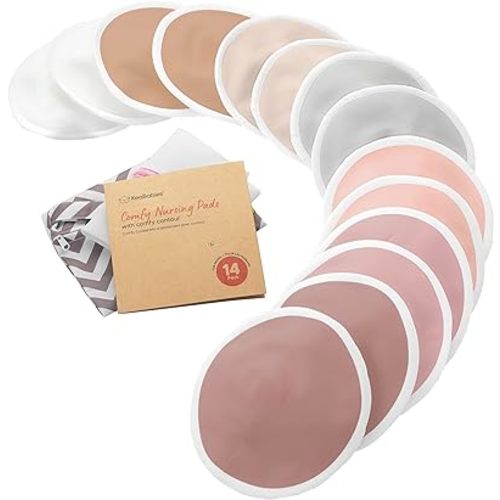 Organic Nursing Pads - 14 Washable Viscose Derived from Bamboo Breastfeeding Pads, Wash Bag, Reusable Breast Pads for Breastfeeding, Nipple Pads for Breastfeeding Essentials (Lovelle, XL 5.5")