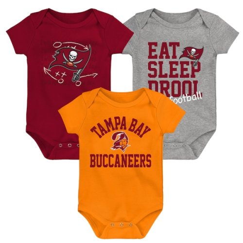 Tampa Bay Buccaneers Newborn & Infant Three-Pack Eat, Sleep & Drool Retro Bodysuit Set - Red/Orange/Heather Gray