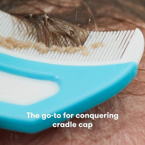 Frida Baby The 3-Step Cradle Cap System, DermaFrida The FlakeFixer, Sponge, Brush, Comb and Storage Stand for Babies with Cradle Cap, White-Blue - 3-Step Flake Fixer System
