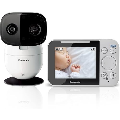 Panasonic Baby Monitor with Camera and Audio, 3.5” Color Video Baby Monitor, Extra Long Range, Secure Connection, 2-Way Talk, Soothing Sounds, Remote Pan, Tilt, Zoom,1 Camera, KX-HN4001W (White/Black)