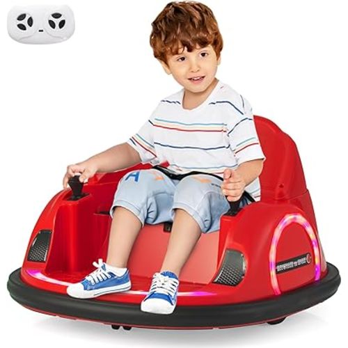 Costzon Bumper Car, 12V Electric Kids Ride on Bumping Car w/Remote Control, Wireless Connection, Flashing Lights, Music, Sounds & 360 Degree Spin, Baby Bumper Car for Toddlers 18+ Month (Red)