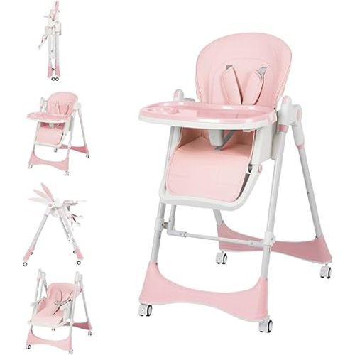 6-in-1 Convertible High Chair with Rocker | Baby High Chair for Newborn to Toddler (0-3 Years) | Adjustable, Foldable & Easy-Clean with Dishwasher Safe Tray & Tool-Free Assembly,Pink