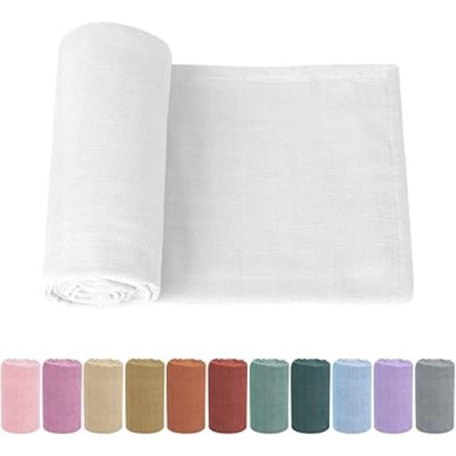 Newborn Baby Swaddle Blanket Unisex Swaddle Wrap Soft Silky Muslin Swaddle Blankets Neutral Receiving Blanket for Newborn Boys and Girls Large 47 x 47 inches(120x120cm) (White)
