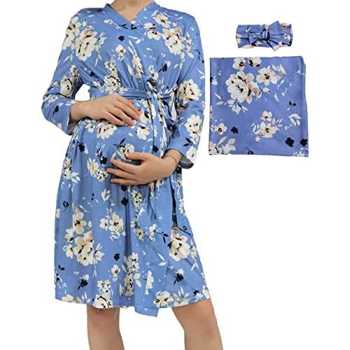 SUFEINI Swaddle Set with Matching Mommy Robe, Maternity Robe Nursing Hospital Delivery Labor Robes Pregnancy Women Loungewear