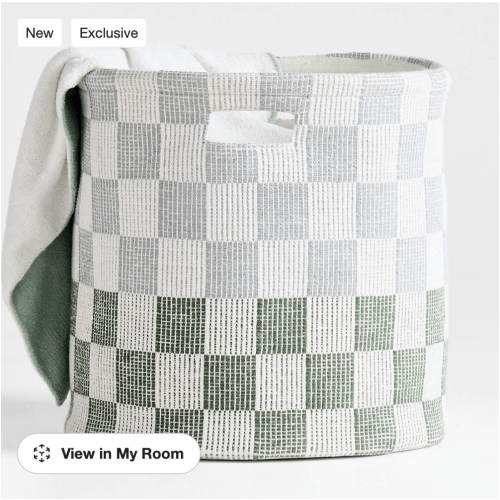 Hopscotch Mist Blue and Pine Green Checkerboard Large Floor Storage Bin