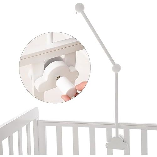 Crib Mobile Arm Wooden Mobile for Crib Arm 27 Inch Baby Crib Mobile Arm for Hanging Baby Toys 100% Natural Beech Wood Mobile Crib Arm with Strong Anti Slip Attachment Crib Mobile Arm for Nursery Décor (Cloud Arm)