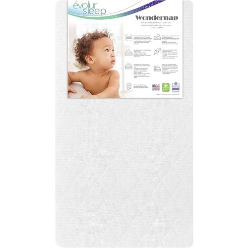 Evolur Wondernap 2 in 1 Full-Size Crib Mattress, JPMA and Greenguard Gold Certified, Crafted from Recycled Sustainable Materials, White