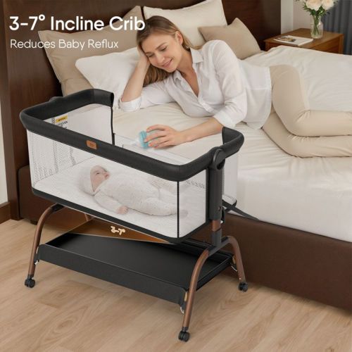 BabyBond Baby Bassinet 3 in 1 Bedside Sleeper with Soft Mattress and Sheet, 6 Height Adjustable baby sleeper,Bedside Crib for Infants