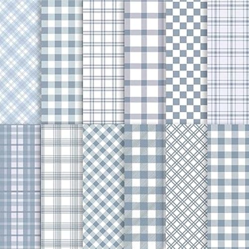 24 Sheets Dusty Blue Plaid Scrapbook Paper, Double Side Dusty Blue Lattice Decorative Craft Paper Folded Flat for Spring Easter Birthday Card Making Baby Showers Photo Album Decor, 12'' x 12''