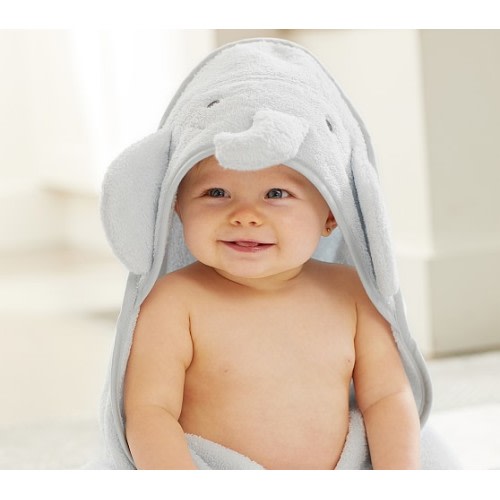 Super Soft Animal Baby Hooded Towel & Washcloth Set - Light Blue Elephant
