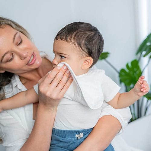 Comfy Cubs Muslin Baby Bibs, Drool Bibs, 100% Cotton Adjustable with Easy Snaps, Teething & Drooling, Soft & Absorbent - White - Pack of 8
