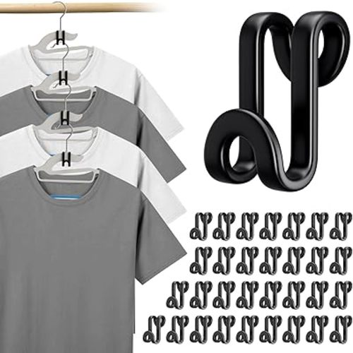 Tinfol Black Hanger Connector Hooks, 100pc Space Saving Hooks,Heavy Duty Clothes Hanger Extender Clips for Hangers Closet Organizers