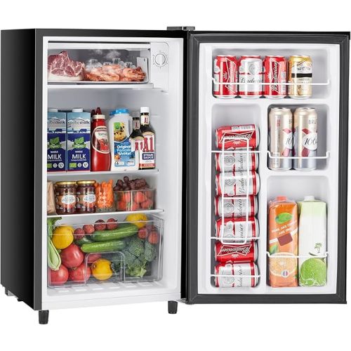 Sweetcrispy 3.2 Cu.Ft Mini Fridge with Freezer Small Refrigerator Single Door Adjustable Thermostat Energy-efficient Low Noise, Compact Fridge for Bedroom, Office, Dorm (Black)