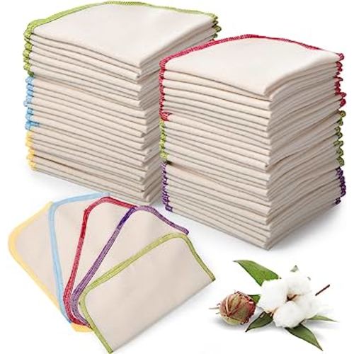 45 Pcs Flannel Cloth Baby Wipes Reusable Baby Diapers Wipes Washable Natural Unbleached Baby Face Wipes Soft and Sturdy Cloth Wipes 5 Colors Outer Stitching 8 x 8 Inches, 1.0 Count