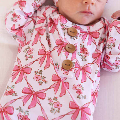 Bow Besties Newborn Baby Knot Gown & Hat Set