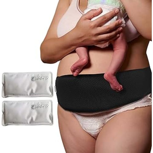 Co. Postpartum C Section Recovery Band, Maternity Belly Band, Targeted Hot + Cold Therapy to Abdomen, Hot Cold Gel Packs, One Size, Black