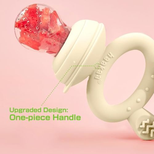 Haakaa Baby Fruit Food Feeder & Mini Freezer Nibble Tray Combo, Breastmilk Popsicle Molds for Baby Cooling Relief, BPA Free Silicone Feeder for Safe Infant Self Feeding, 4 Month+ (Oat)