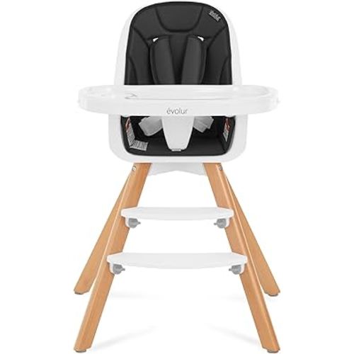 Evolur Zoodle 2 in 1 Convertible Baby High Chair in Black, Easy to Clean, Adjustable and Removable Tray, Compact and Portable High Chair, Foldable High Chair with Adjustable Footrest