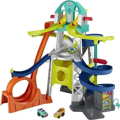 Fisher-Price Little People Toddler Toy Launch & Loop Raceway Race Track with Lights Sounds & 2 Cars for Pretend Play Ages 18+ Months (Amazon Exclusive)