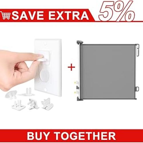 Baby Proofing Pack Kit - 1PCS Retractable Baby Gates Extends to 54" Wide 34" Tall and 38 Pcs Outlet Covers for Child Safety