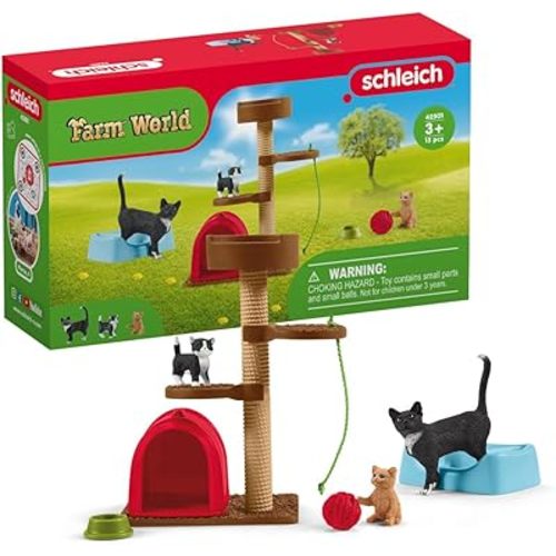 Schleich Farm World Cute Cats and Kittens Playtime Figurine Set - 9-Piece Realistic Momma Cat and Baby Kitten Figurine Large Playset forToddlers, Boys and Girls, Gift for Kids Ages 3+