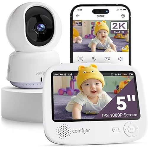 4 Split-Screen Smart 1080p Baby Monitor with 2K Camera and Audio, Hybrid 2.4G Wi-Fi & No Wi-Fi Connection, Night Vision, Motion Detection, Free Smart Phone App, Works with iOS, Android