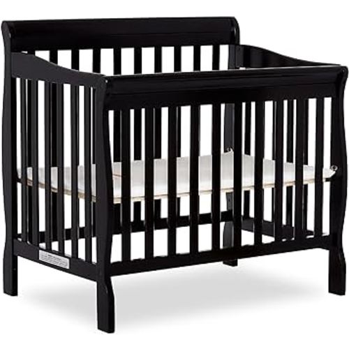 Dream On Me Aden 4-in-1 Convertible Mini Baby Crib in Black, GreenGuard Gold & JPMA, Sustainable Pinewood, Non-Toxic Finish, 3 Mattress Heights, Converts to Mini Day & Twin-Size Bed