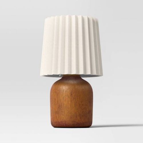 Mini Dark Faux Wood Table Lamp With Pleated Shade - Room Essentials™