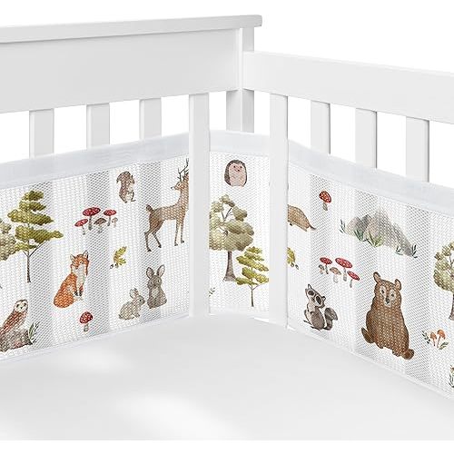 Sweet Jojo Designs + BreathableBaby Woodland Forest Animals Boy Girl Gender Neutral Breathable Mesh Crib Liner Baby and Infant Animal Friends Green Grey Brown Bear Fox Hedgehog Watercolor