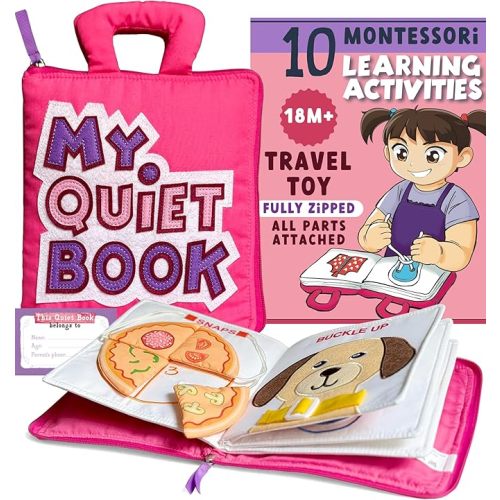 My Quiet Book - Toddler Travel Essential, Car Plane Activity Books, Montessori Busy Board Book, Airplane Toys for Toddlers 1-3, Gifts for 1 2 3 4 Year Old Girl, Birthday Gifts Toys Age 2-4