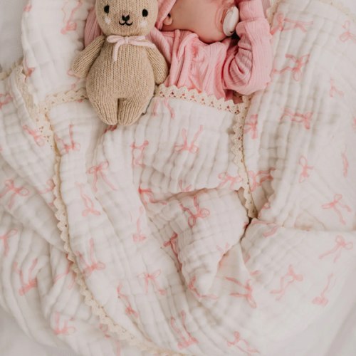 Gauze Lace Blanket | Pink Bows – Little and Fern