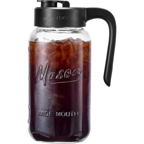 Mason Jar Pitcher - Airtight & Leakproof Glass Pitcher with Lid, Perfect for Breastmilk, Cold Brew, and Sun Tea, 2 Quart (64 oz) Mason Jar with Pour Spout Lid