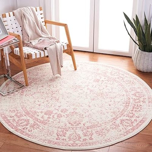 SAFAVIEH Adirondack Collection 4' Round Ivory / Rose ADR109H Oriental Distressed Non-Shedding Dining Room Entryway Foyer Living Room Bedroom Area Rug