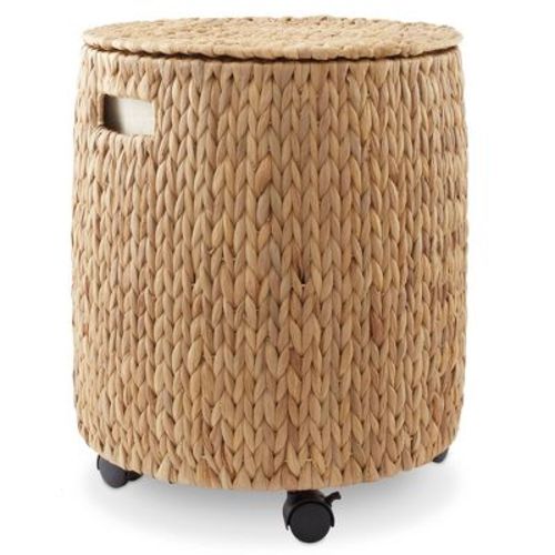 Casafield Rolling Storage Basket - Natural, Handwoven Hyacinth Rolling Hamper With Lid, Storage Bin On Wheels For Living Room, Bathroom, Laundry : Target