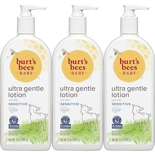 Burt's Bees Baby Ultra Gentle Lotion with Aloe for Sensitive Skin, Pediatrician Tested, 99.0% Natural Origin, Pack of 3