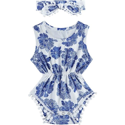 BFUSTYLE Newborn Toddler Baby Girl Floral Bodysuit Romper Summer Casual Outfit + Headband