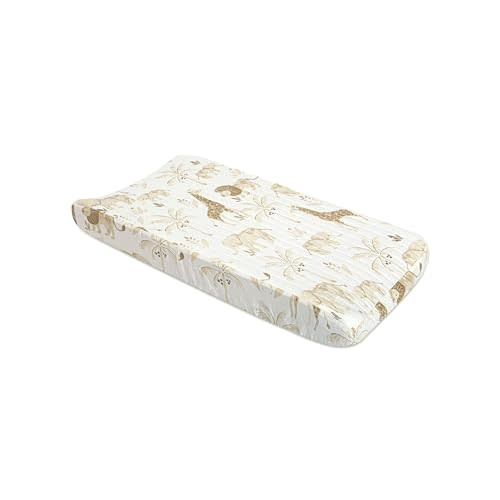 Crane Baby Changing Pad Cover, 100% Cotton Sateen Exterior Change Pad Cover, Safari Animal, 16" x 32", Fitted Changing Pad Covers, Changing Table Pad Cover for Nursery, Baby Registry or Shower Gift