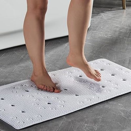 Bathtub Mat Non Slip: Soft Safety Foam Bath Mat for Tub Suitable for Families Extra Large 17 X 36Inch with Drain Holes and Suction Cups Massage Tub & Shower Mat for Bathroom (White)