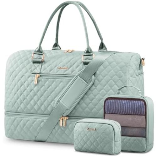 LOVEVOOK Travel Duffle Bag for Women, Weekender Overnight Bag with Shoe Compartment, Carry on Bag with Toiletry Bag, Gym Duffel Bag with Wet Pocket, Hospital Bags for Labor and Delivery 3 Pcs Set